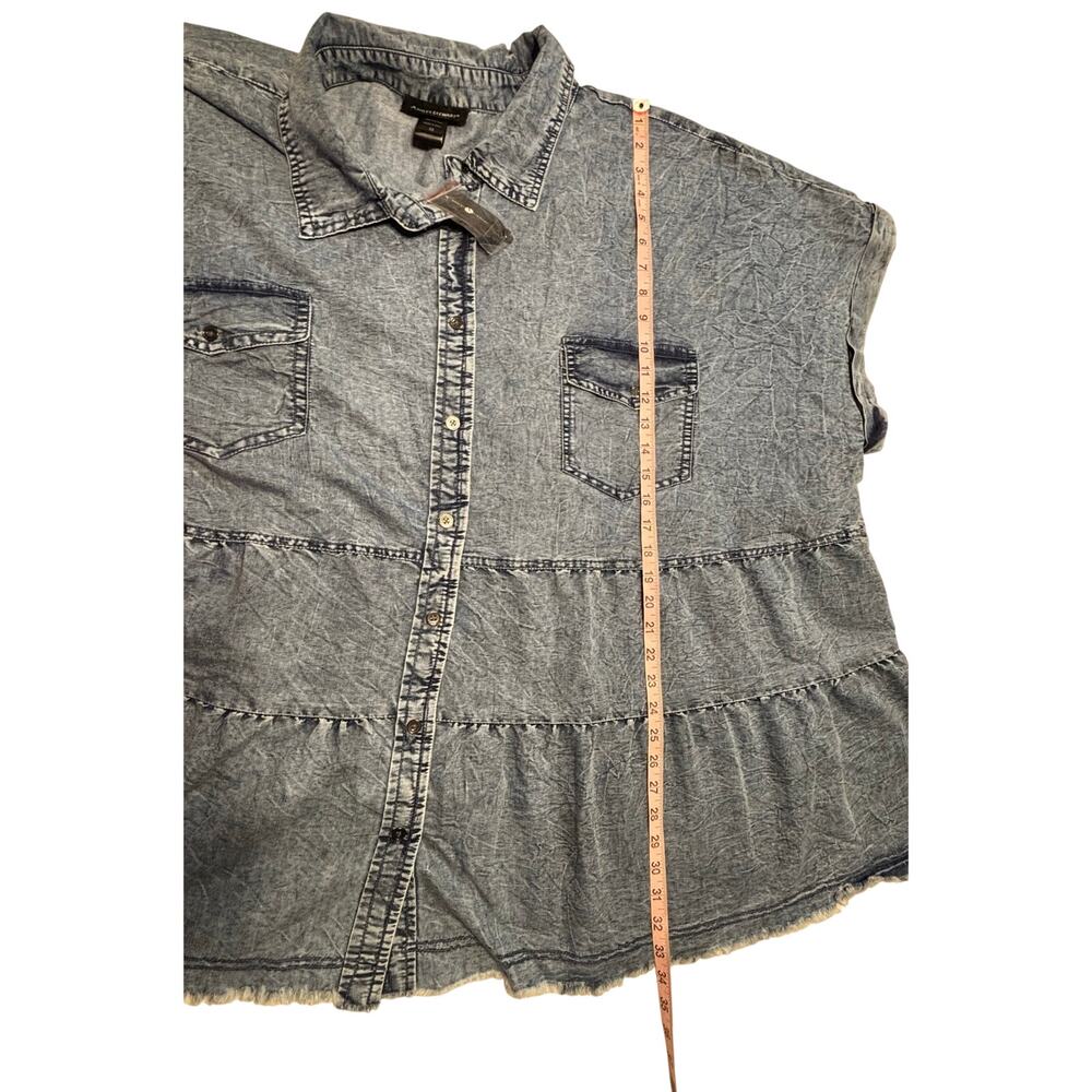 ASHLEY STEWART Denim Shirt Dress Size 32 Acid Wash Tiered NWT Cotton Button Up - Picture 8 of 8